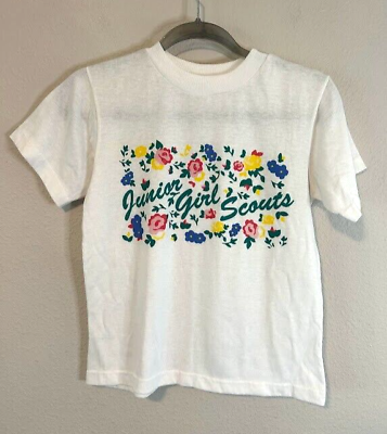 Vtg Junior Girl Scouts T Shirt Medium M White Made in USA Cotton Polyester 90s $14.99