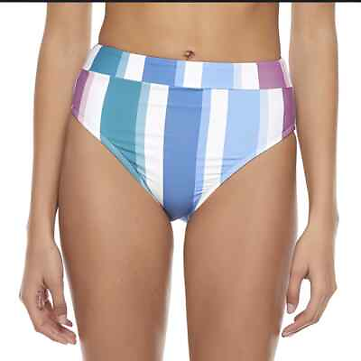 #ad Mynah Womens Lined Striped High Waist Bikini Swimsuit Bottoms Size XL $14.99