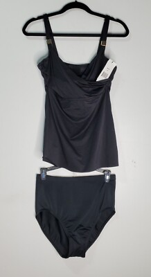 #ad NEW Miraclesuit 34D 10 Black Tankini Bikini Slimming Swimsuit High Waist Support $72.00