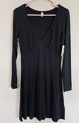 #ad BP Nordstrom Black Slinky Long Sleeve Dress Size S NWT Stretch V Neck $21.49