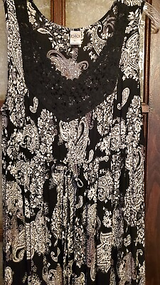 #ad NWOT Bila Black White Paisley Crochet Long Maxi Dress XL Boho Hippie Beach $19.99