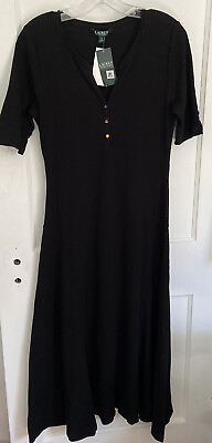 #ad LAUREN RALPH LAUREN Black Long Maxi Dress Minimalist Size Large $69.99