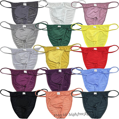 Men Shiny Skimpy Briefs Underwear Male Pouch String Briefs Ice Silk Thin Panties $7.77