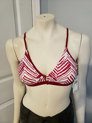 #ad Raisins Twist Front Padded Burgundy Macrame Strappy Reversible Bikini Top Large $14.99