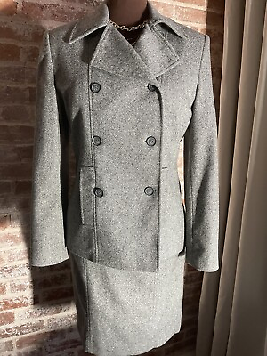 #ad Vintage Ann Taylor Gray Wool Pencil Skirt amp; Blazer Jacket Suit Set Size 4 6 $45.00