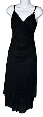 #ad Long Black Evening Gown Ruched Cocktail Dress Chiffon Size Medium 6 8 Reg $89 $18.99