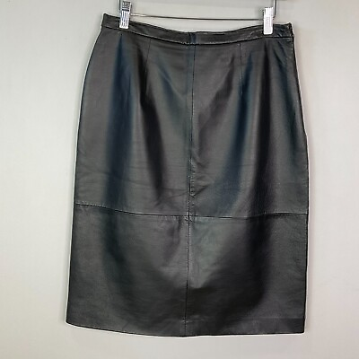 #ad Jones Wear Vintage Leather Skirt Women Size 10 Lined Black Panel $29.99