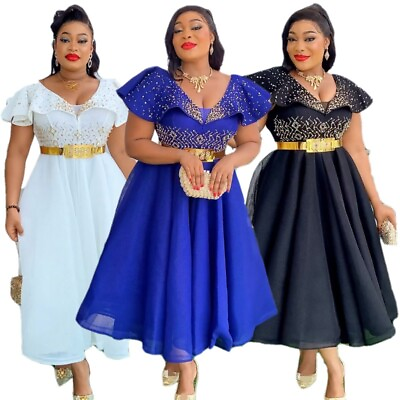 #ad African Women#x27;s Sexy Party Dresses Plus Size Kaftan Fashion A line Robe Dashiki $40.15