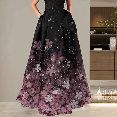 #ad Women Long Skirt Stylish Bag Matching Bohemian Flower Print Maxi for High Waist $16.56