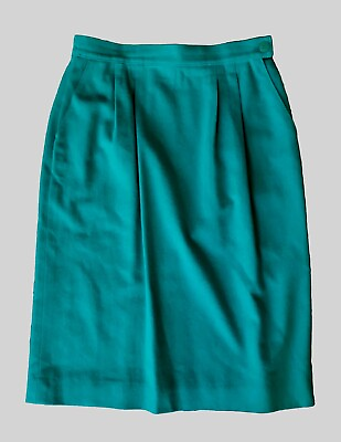 #ad VTG Pendleton 100% Virgin Wool Skirt Teal Green Lined Slit Pockets Size 12 $15.95