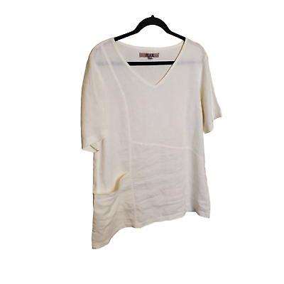 #ad Flax Women Small White Boho Lagenlook Longline Tunic Blouse Oversize 100% Linen $29.99
