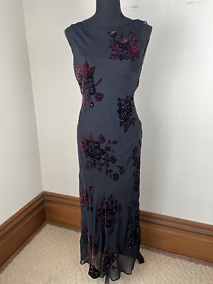 #ad Vintage Y2K Silk Rayon Burnout Velvet Floral Whimsigoth Maxi Dress Black XS S $65.00