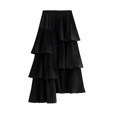 #ad Women Skirt Loose Dressing Up Layered Ruffle Hem Irregular Skirt Ankle length $23.40