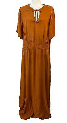 #ad Knox Rose Women#x27;s Maxi Dress Short Sleeve Copper Brown Smock Waist Size XXL $23.00