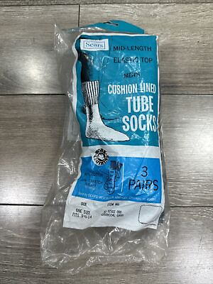 #ad Vintage Sears Mid Length Cushion Lined Tube Socks 2 Pack Blue 9.5 14 $15.99