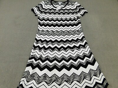 White House Black Market Dress Women XL Black White Scallop Maxi Short Sleeve $49.99