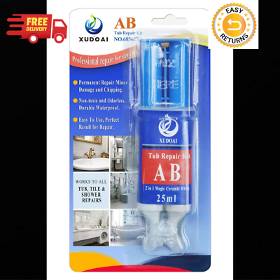 #ad Tub And Tile Repair Kit 25ml White For Bathtub Fiberglass And Ceramic Waterproof $15.39