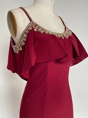 Red Prom Dress Size 4 Gold Beaded Wine Off Shoulder Gown Burgundy Dress Sz 4 $179.92