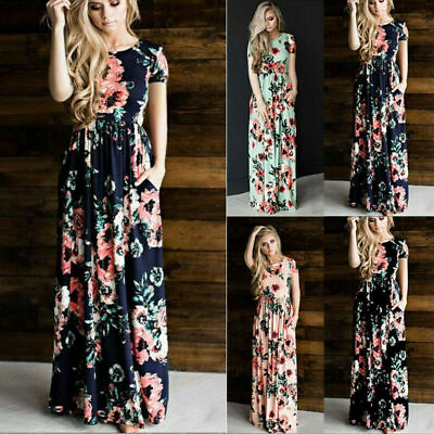 #ad #ad Women Summer Sleeveless Boho Floral Casual Ball Gown Dress Round Neck Maxi Dress $18.79