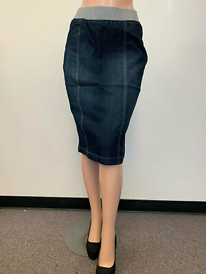 Women 25quot; Calif Length Skirt dark Stretch Denim Pencil elastic waistband SG77363 $17.99