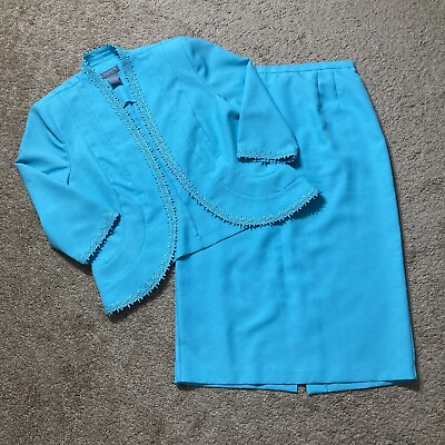 #ad #ad Koret Skirt Suit Size 14 Blue Set Career Church Business Unlined Spring Light $32.99
