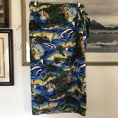 Caribbean Tropical Beach Print Swim Cover Up MIDI Wrap Skirt One Size A1979 $14.00