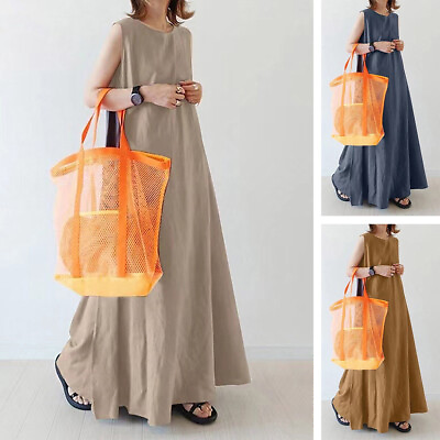 #ad Plus Size 6 22 Women#x27;s Summer Casual Loose Cotton Linen Sundress Midi Tank Dress $31.03