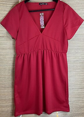 #ad Plus Size Red Sundress UK 18 Plunge Front Cap Sleeve By Boohoo BNWT GBP 7.49