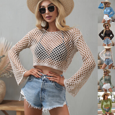 #ad Women#x27;s Beach Bikini Cover up Hollow Tops Blouse Pullover Shirts Summer Holiday $24.83