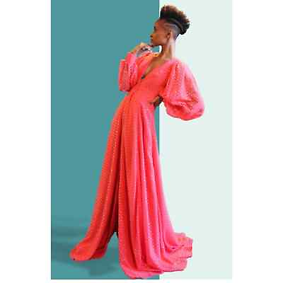 #ad Kimberly Goldson Coral Pink Long Sleeve Maxi Dress Medium Retails $598 $200.00