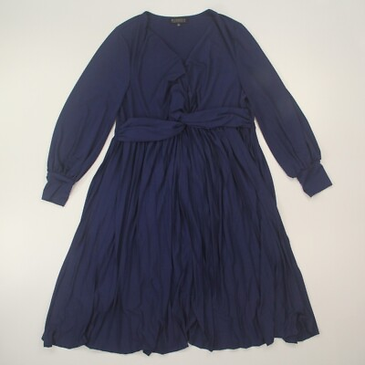 Eloquii Women#x27;s Knot Front Pleated Skirt Dress Plus Size 20 Blue Long Sleeve $29.95