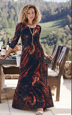 #ad Soft Surroundings Stunning Santiago Velvet Long Sleeve Maxi Dress. XL $51.00