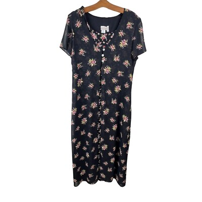 #ad Coldwater Creek Floral Maxi Dress Short Sleeve Chiffon Overlay Boho Women#x27;s 12 $20.57