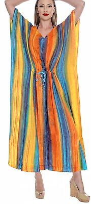 #ad LA LEELA Women#x27;s Plus Size Kaftan Swimwear Cover Ups US 14 20W Turquoise L253 $20.24