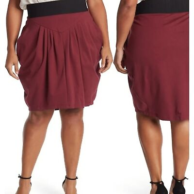 #ad Women#x27;s Plus Size Skirts 1X Burgundy Midi Pleated Pull On Stretchy Travel Office $20.00