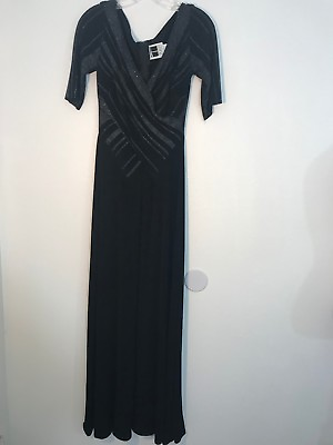 Tadashi women Stretch Faux Wrap Dress Maxi Vamp Lurex Cocktail Black amp; Silver 36 $45.00