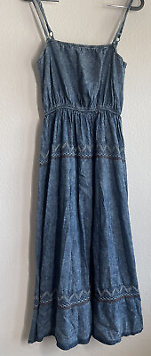 Lapis Dress Sleeveless Tiered Chambray Maxi Size L $21.90