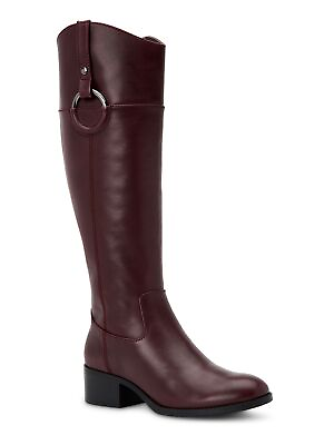#ad ALFANI Womens Brown Wide Calf Stacked Heel Zip Up Leather Riding Boot 6 $39.99