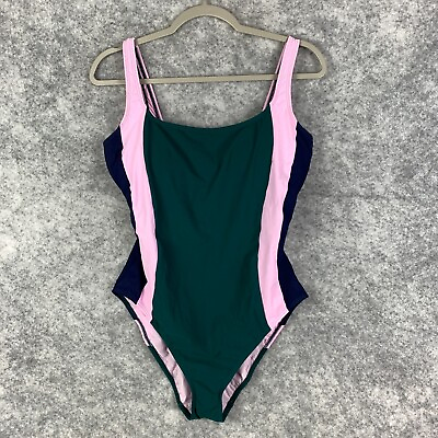 Tory Burch Swimsuit One Piece Womens XL Green Pink Colorblock SPF 50 Tank Swim $49.99