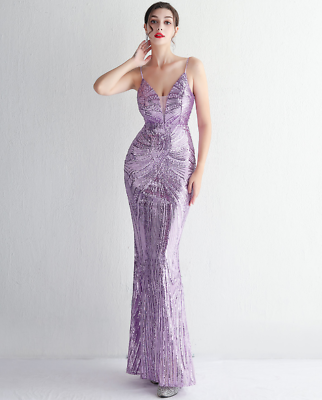 #ad Women Strap Party Maxi Dress Sexy V Neck Evening Dress Sequin Long Prom Dress $62.99