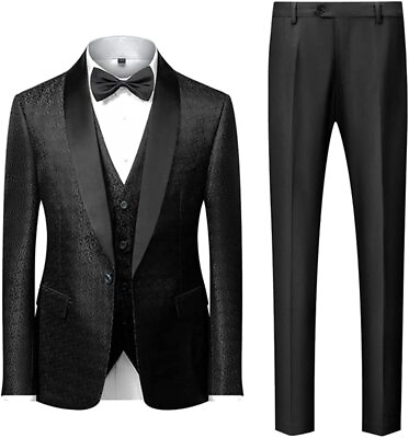 Mens 3 Pieces Suits Elegant Floral Jacket Slim Fit Stylish Tuxedo for Party Prom $170.08