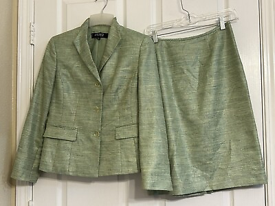 #ad Kasper Green Shimmery Lined Skirt Suit 3 Button Jacket Invisible Zipper Skirt $27.99