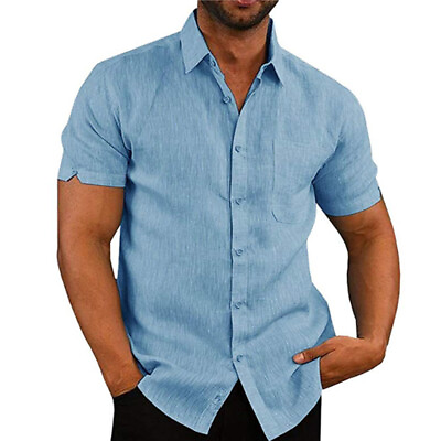Men Classic Short Sleeve T Shirt Button Down Premium Formal Party Work Fit Shirt $13.79