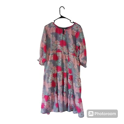#ad Womany Maxi Dress Tiered Longsleeve Light Flowy Floral Boho Xxl Lined Missn Belt $18.99