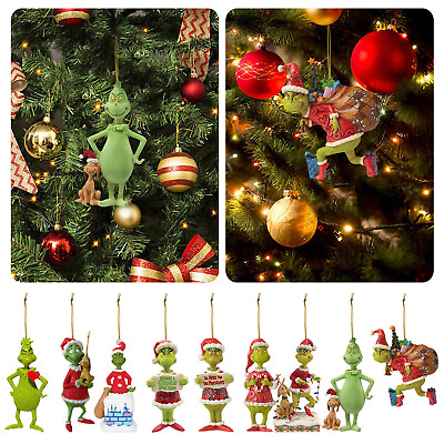 Merry Christmas Grinch Ornaments Xmas Tree Hanging Figure Pendant Home Decor $2.99