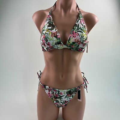 #ad Victoria#x27;s Secret Swim Halter Bikini Top amp; Side Tied Bikini Bottom Set L NWT $43.99