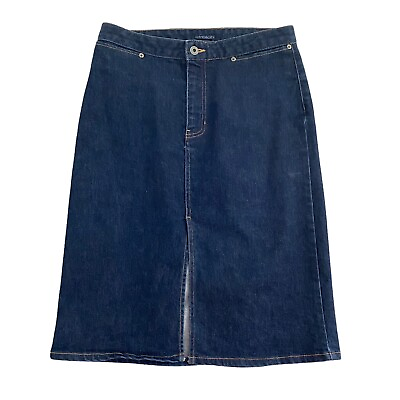 Gap Denim Skirt Women’s 8 Blue Dark Knee Length Pockets Front Slit Zip Stretch $19.99
