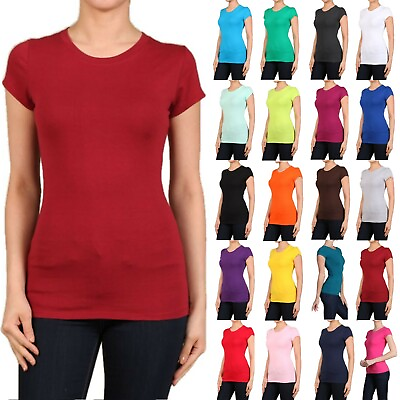 CREW ROUND NECK Short Sleeve Women Junior Solid Top Cotton T Shirt S XL $9.95