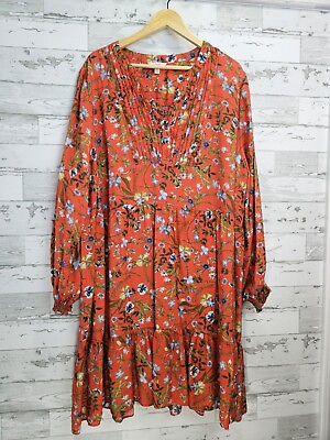 #ad Terra Sky Womens Dress 3X Floral Pleated Ruffle Orange $19.99