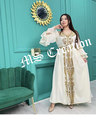 #ad SALE New Luxury Bedded Crystal Work Moroccan Dubai Kaftan Abaya Wedding Dress477 $77.99